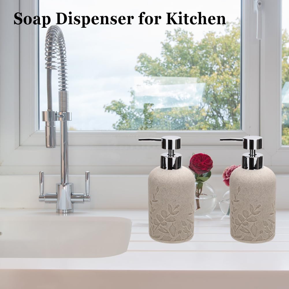 Dluxe Ave. Textured Resin Liquid Soap Dispenser for Bathroom Countertop, Heavy & Sturdy, 2pcs (Sandstone /Matte Beige)