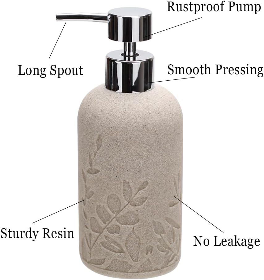 Dluxe Ave. Textured Resin Liquid Soap Dispenser for Bathroom Countertop, Heavy & Sturdy, 2pcs (Sandstone /Matte Beige)