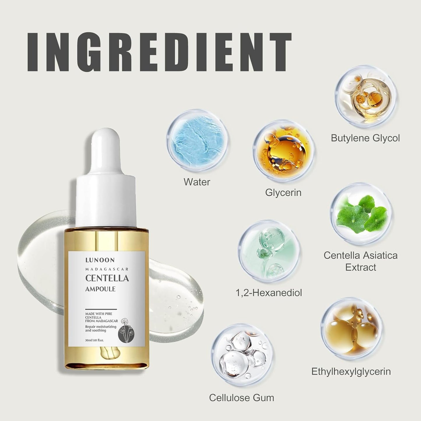Dluxe Ave. 30 ML Centella Asiatica Ampoule Facial Serum，Soothing Care Hypoallergenic Hydrating Centella Asiatica Extract Face Serum. (1 Pcs)