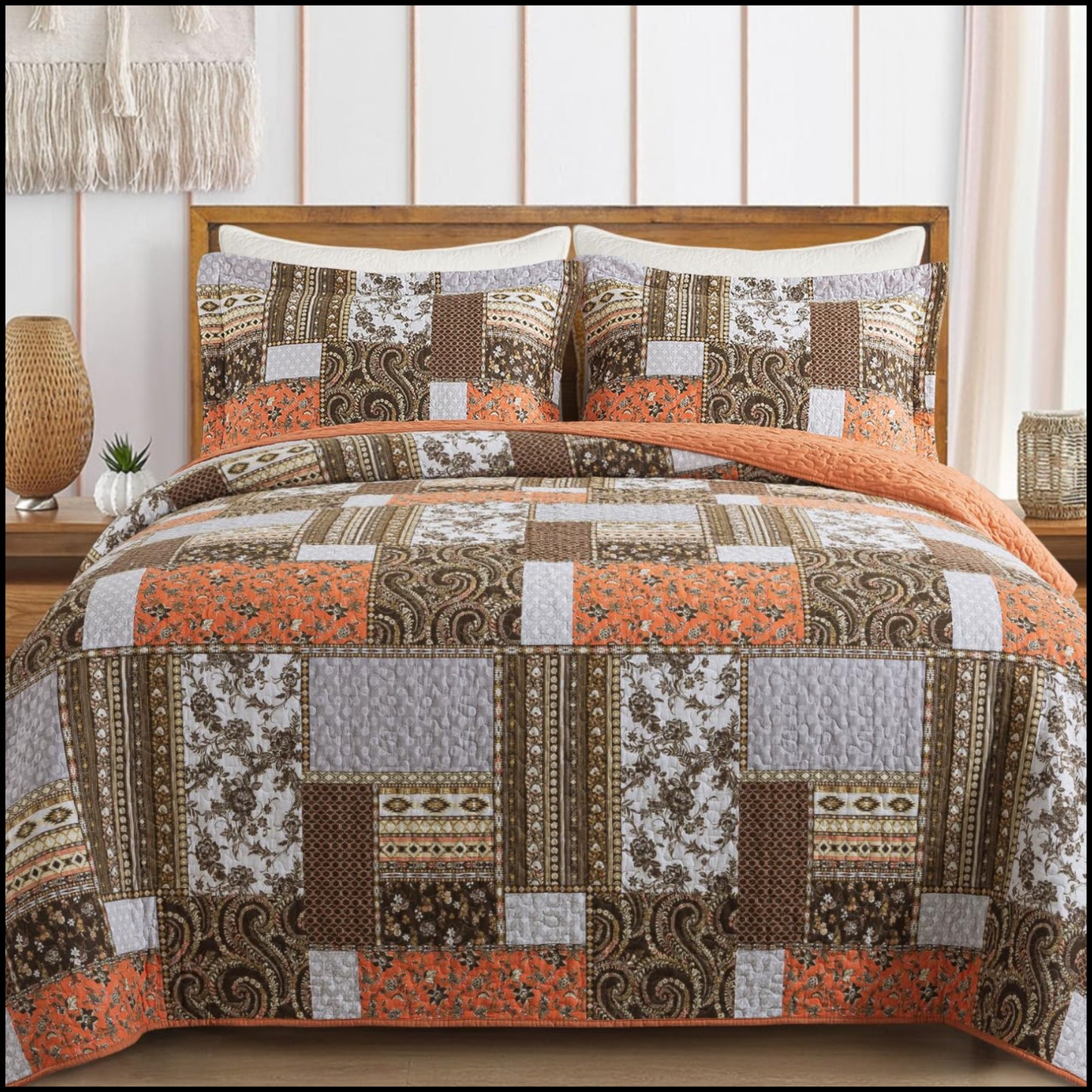 Dluxe Ave. ( QUEEN) Cotton Quilts 3-Pieces Quilt Bedding Set for All Season 90x98 In.