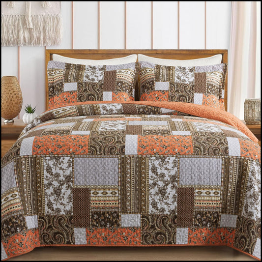 Dluxe Ave. ( QUEEN) Cotton Quilts 3-Pieces Quilt Bedding Set for All Season 90x98 In.