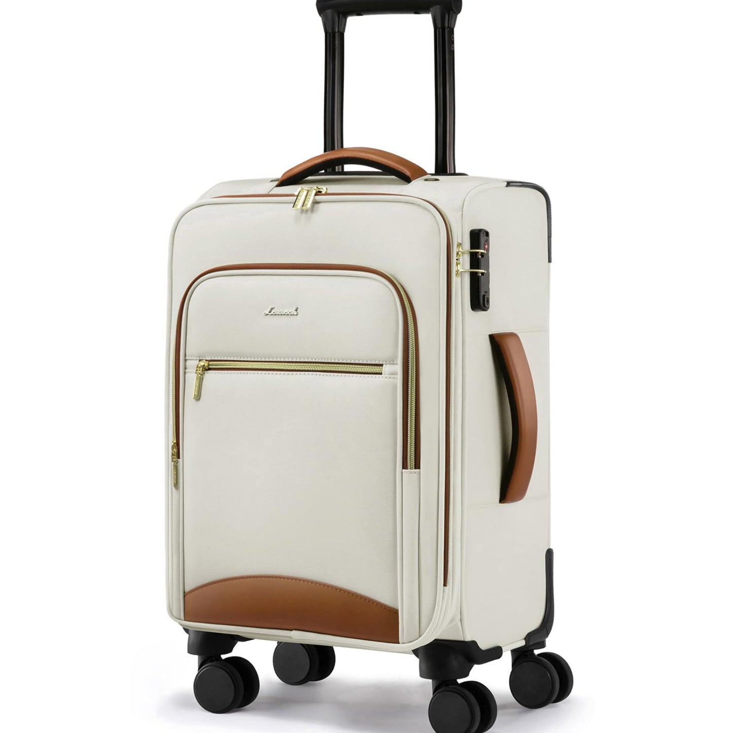 Dluxe Ave. Carry On Luggage/Airline Approved/ Spinner Wheels/ 20 Inch /TSA Lock/ (Beige-brown) 22x14x9