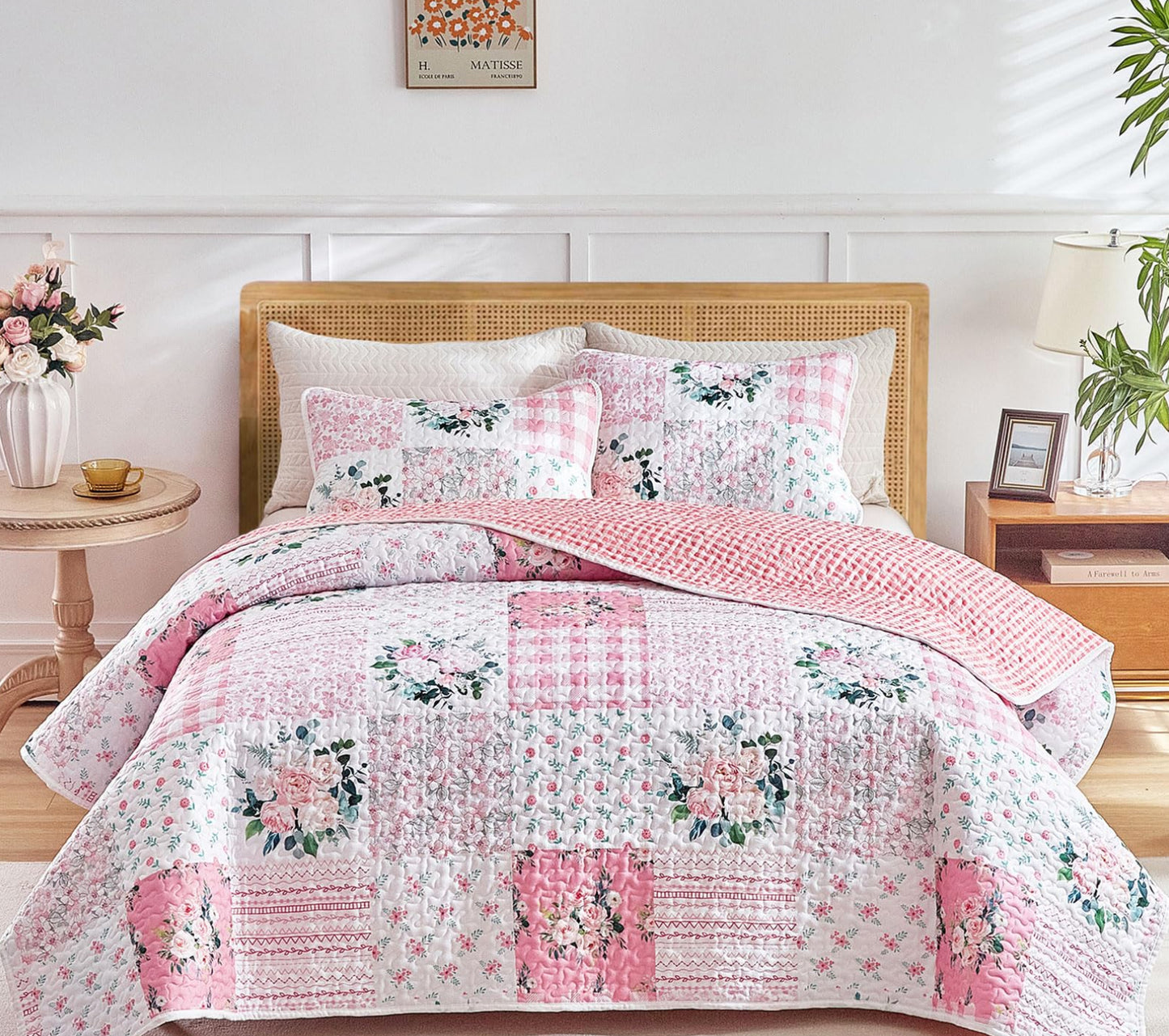 Dluxe Ave. (QUEEN) Set All Season 1 Quilt and 2 Pillow Shams- 90x90 inches/ Pink