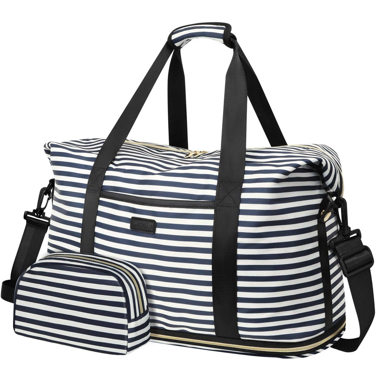 Dluxe Ave. Travel Duffle Bag/ Carry on Bag with Toiletry Bag/ (Blue Stripe) X-Large