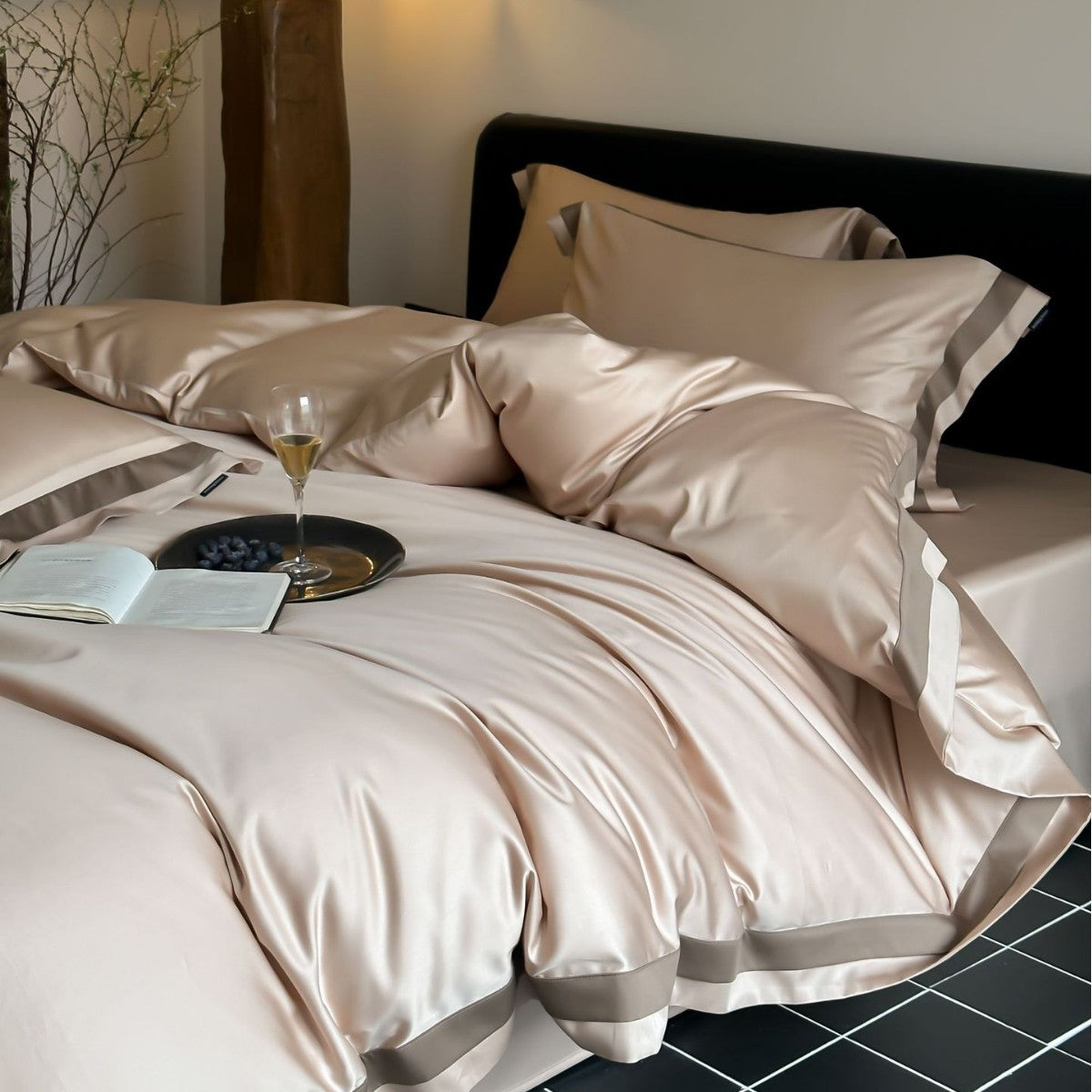 Luxury Tencel Cotton Bed Sheet Set/ Flat Bed sheet 1  Pillowcase 2  {Duvet cover}1