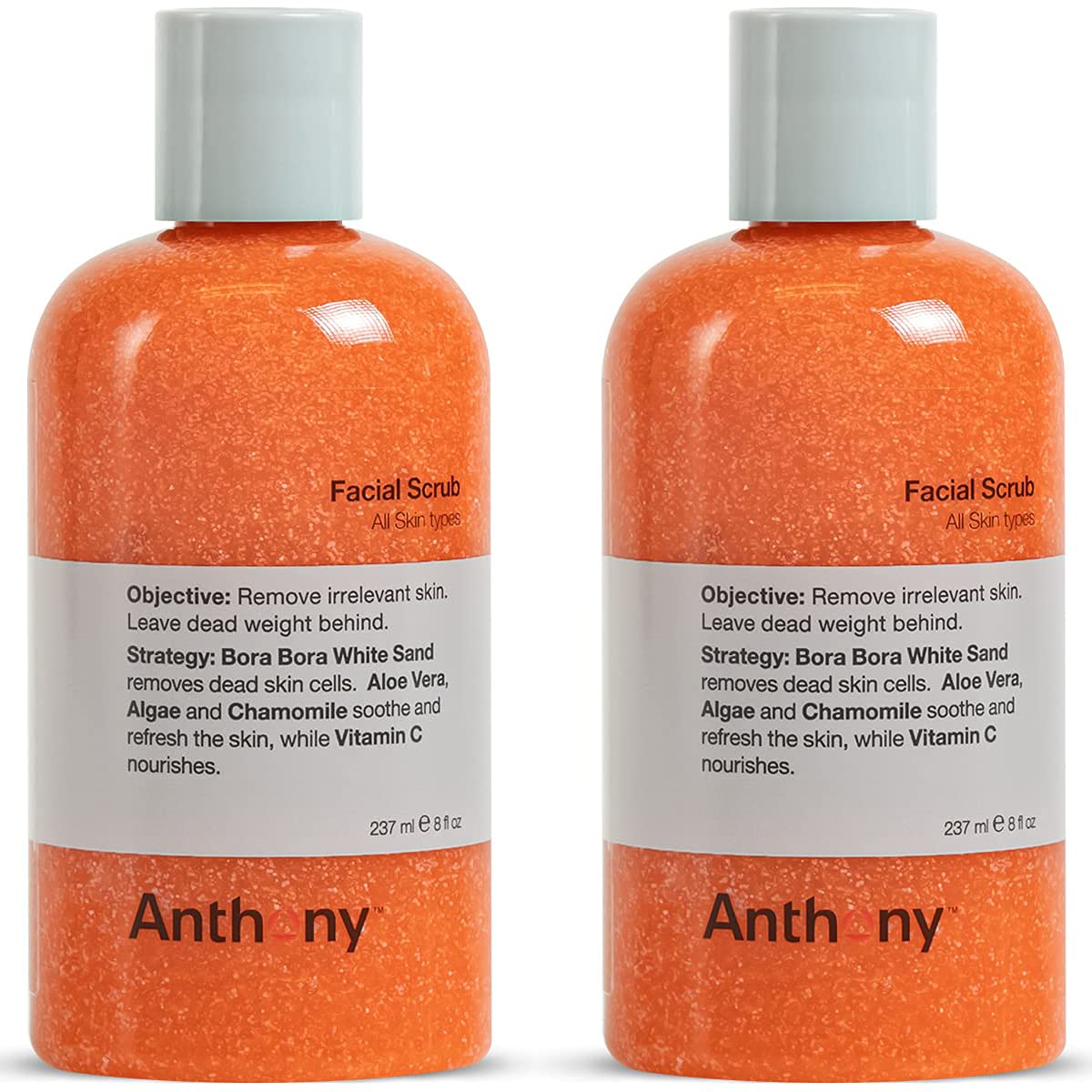 Dluxe Ave. Anthony Facial Scrub 8 Fl Oz Contains Aloe Vera Sand Algae Chamomile Vitamin C  (2 pack)