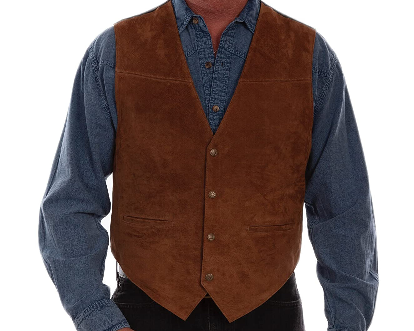 Dluxe Ave. (LARGE) Mens Suede Leather/ Satin Back Western Vest/ Cinnamon
