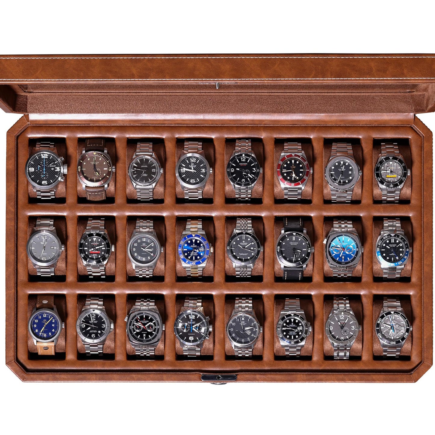 Dluxe Ave.  24 Slot Luxury Watch Box to Display (Tan/Brown)