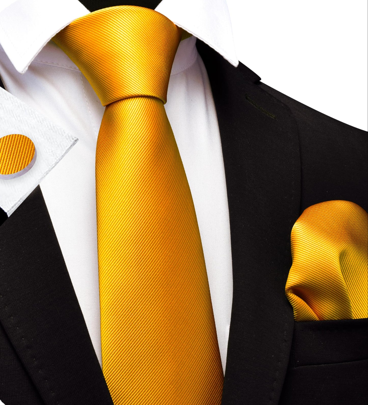 Dluxe Ave. Dark Gold Ties For Men Solid Wedding Neckties and Pocket Square Cufflinks Sets