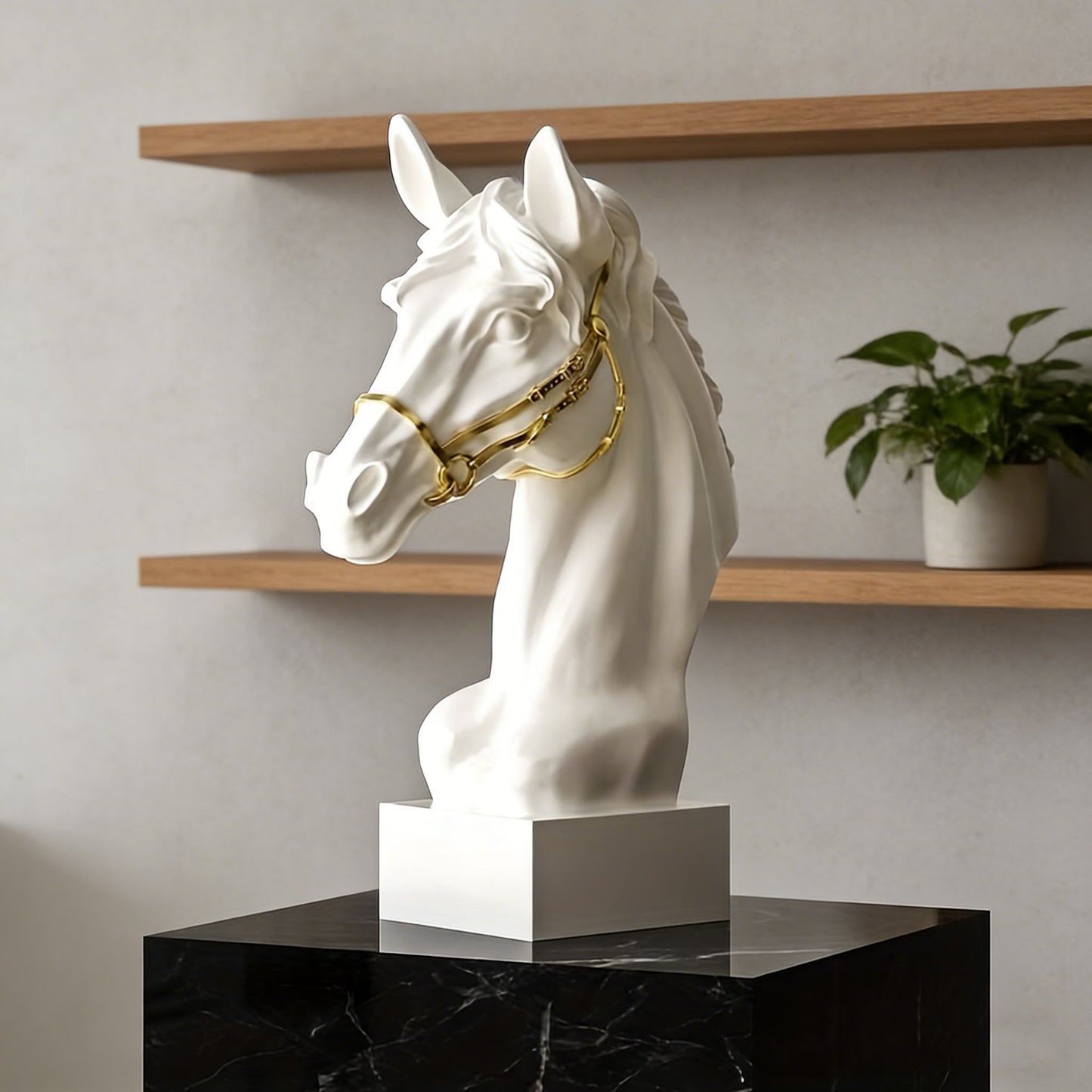 Simulated horse head sculpture