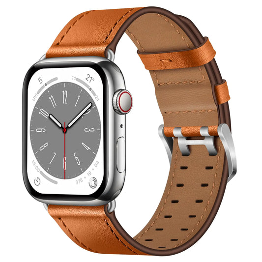 Dluxe Ave. OUHENG Leather Bands Compatible with Apple Watch Band 46mm/49mm/45mm/44mm/42mm-Series 3/2/1 Genuine Leather Band Strap Wristband for iWatch Ultra 2/1 Series 10 9 8 7 6 5 4 3 2 1 SE Men Brown/Silver