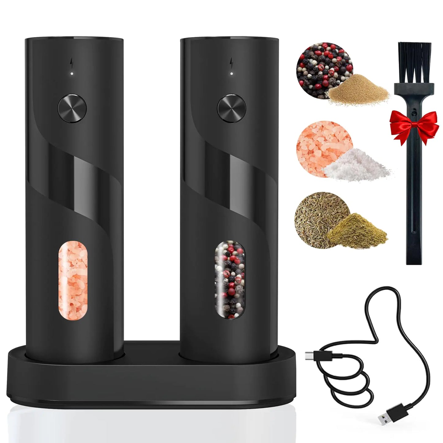 Dluxe Ave. Electric Salt and Pepper Grinder Set Rechargeable with LED lights