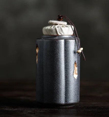 Dluxe Ave. Ceramic Vintage Hand-painted Tea Canister with Gold Trim