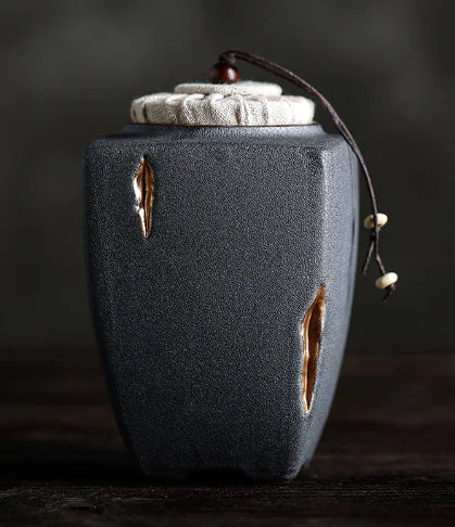 Dluxe Ave. Ceramic Vintage Hand-painted Tea Canister with Gold Trim