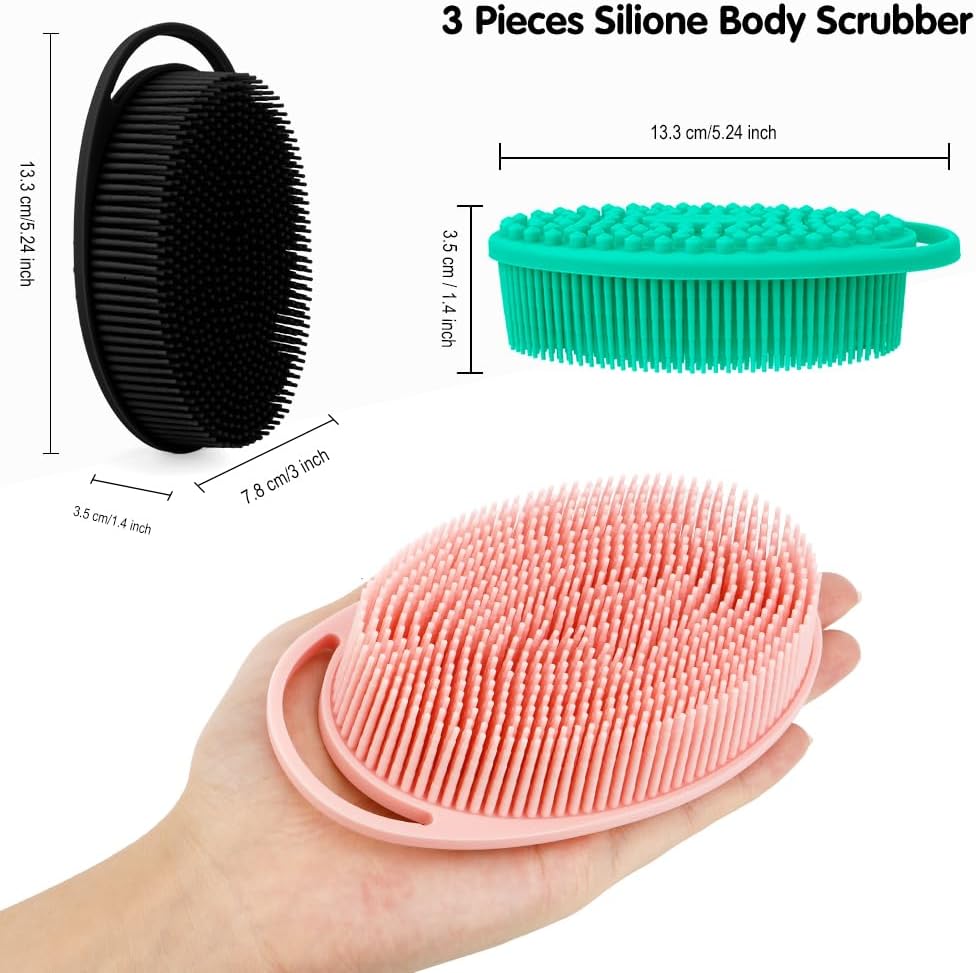 Dluxe Ave. 3 Pack Silicone Body Scrubber Soft Silicone Loofah Exfoliating Body Scrubber Skin Exfoliation Men Women