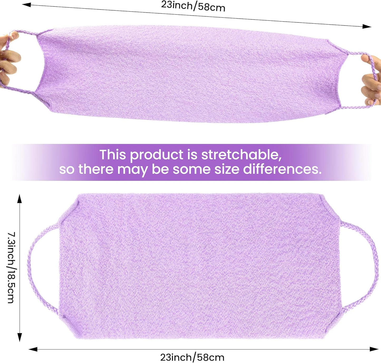Dluxe Ave. Double-Sided Back Exfoliator Body Scrub Towel, with Handles/ 3 Pcs (BeigePinkPurple)