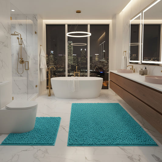 Dluxe Ave. 3 Pieces Bathroom Rugs/  Luxury Shaggy Bath Mats Set (Turquoise)