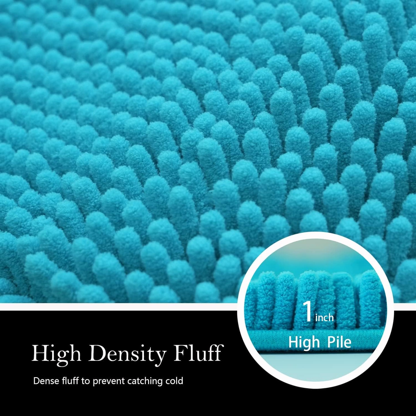 Dluxe Ave. 3 Pieces Bathroom Rugs Anti-Slip Chenille Bath Rug Super Absorbent Luxury Shaggy Bath Mats Set Perfect Plush Carpet for Tub Shower Bath RoomMachine Washable (Turquoise)