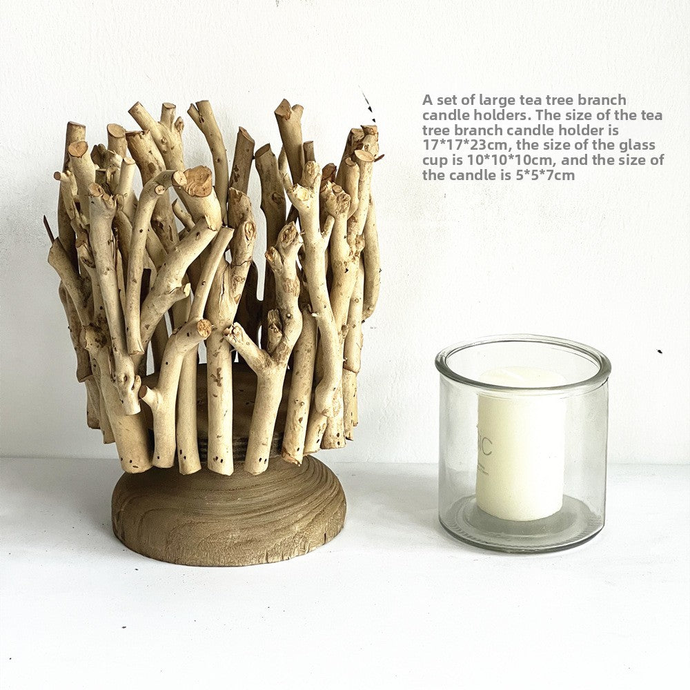 Handmade Carbonized Wood Candlestick Desktop Decor