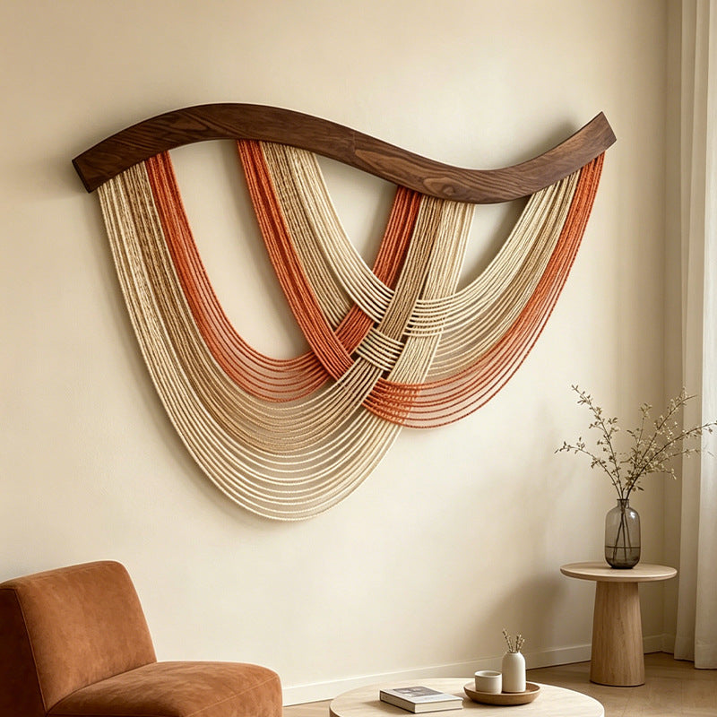 Nordic Cotton Rope Woven Wall Tapestry with Wooden Rod