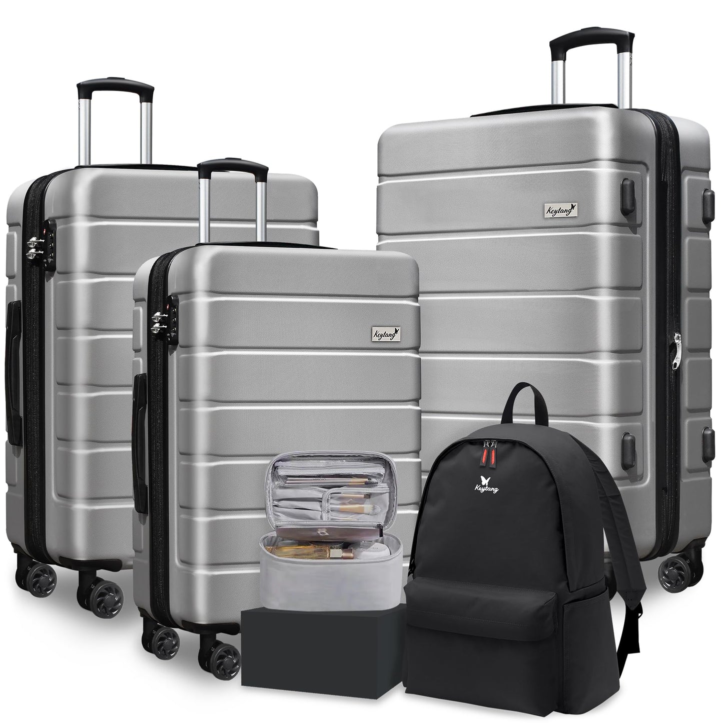 Dluxe Ave. 5 Pcs Expandable Luggage/TSA Lock/ Spinner Wheels (Silver)