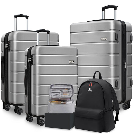 Dluxe Ave. 5 Pcs Expandable Luggage/TSA Lock/ Spinner Wheels (Silver)