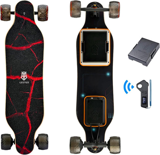 Dluxe Ave.  Electric Skateboards S3 Electric Longboard with Remote and 10S2P 42V Swappable Battery/28 Mph Top Speed/2 * 600W Motors / 12 Miles Max Range Electric Longboards for Adults & Beginners