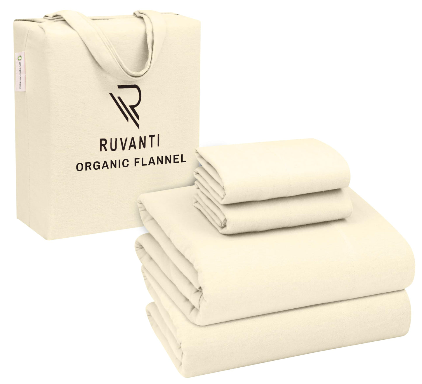 Dluxe Ave. ( QUEEN ) 4 Pcs Organic Flannel Sheet Set/ 100% Cotton Double Brushed/ Deep Pocket 16 Inches/ Winter White