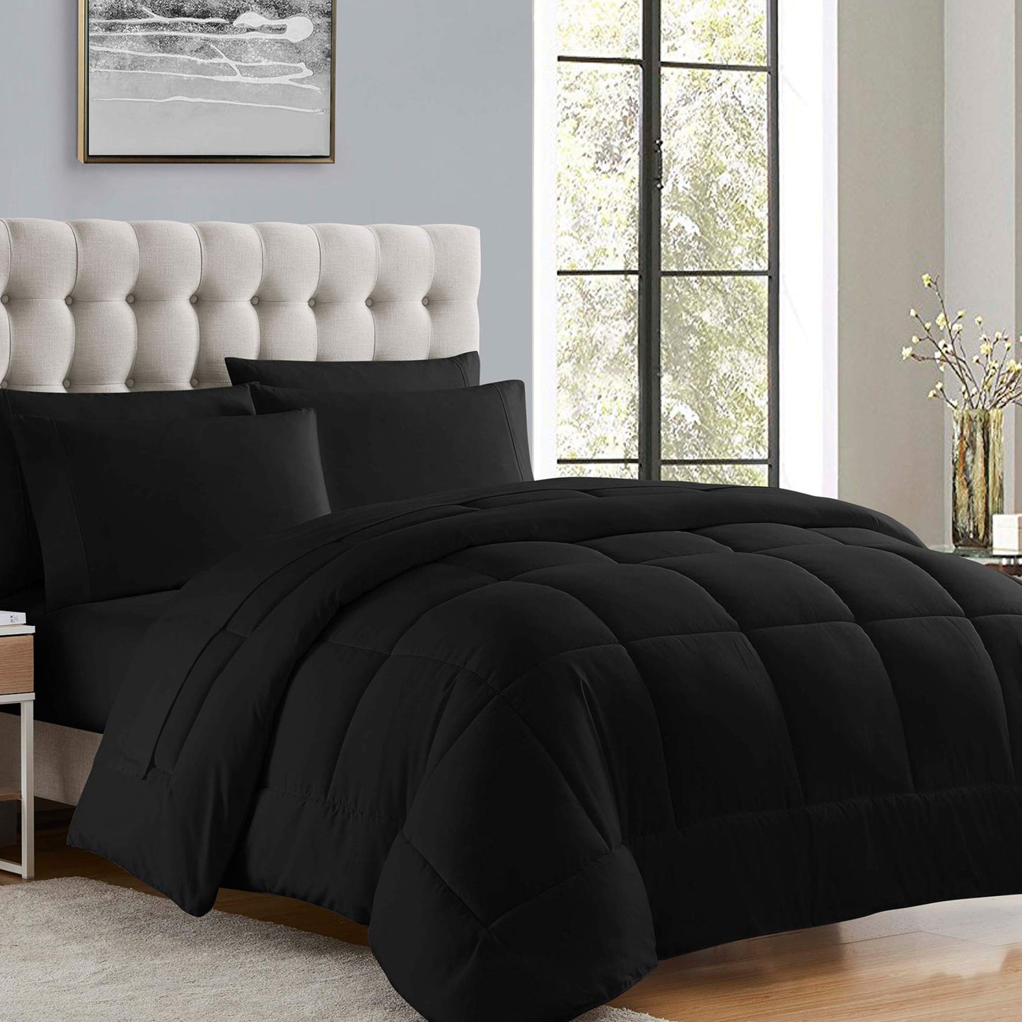 Dluxe Ave. ( KING ) 8 Pcs Down Alternative Comforter Set for All Season/ Luxurious Plush Loft/ Black