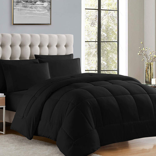 Dluxe Ave. ( KING ) 8 Pcs Down Alternative Comforter Set for All Season/ Luxurious Plush Loft/ Black