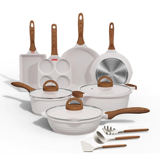 Dluxe Ave. 13 Piece Pots and Pans Set / Nonstick White Granite Induction Cookware