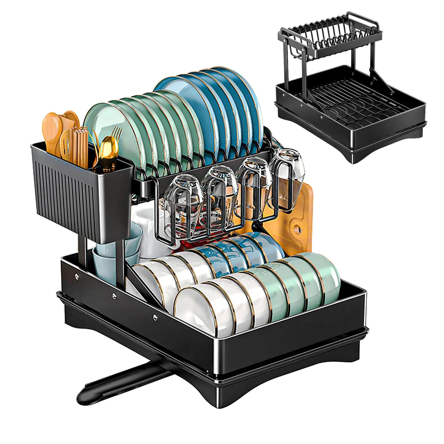 Dluxe Ave. Rust-Proof Dish Drying Rack/ 2 Tier Large Dish Rack /Carbon Steel (Black)