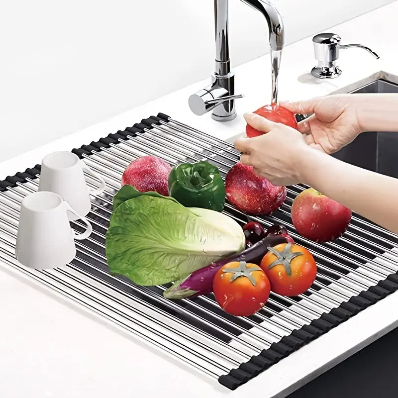 Dluxe Ave. Stainless Steel Foldable Dish Rack for Kitchen