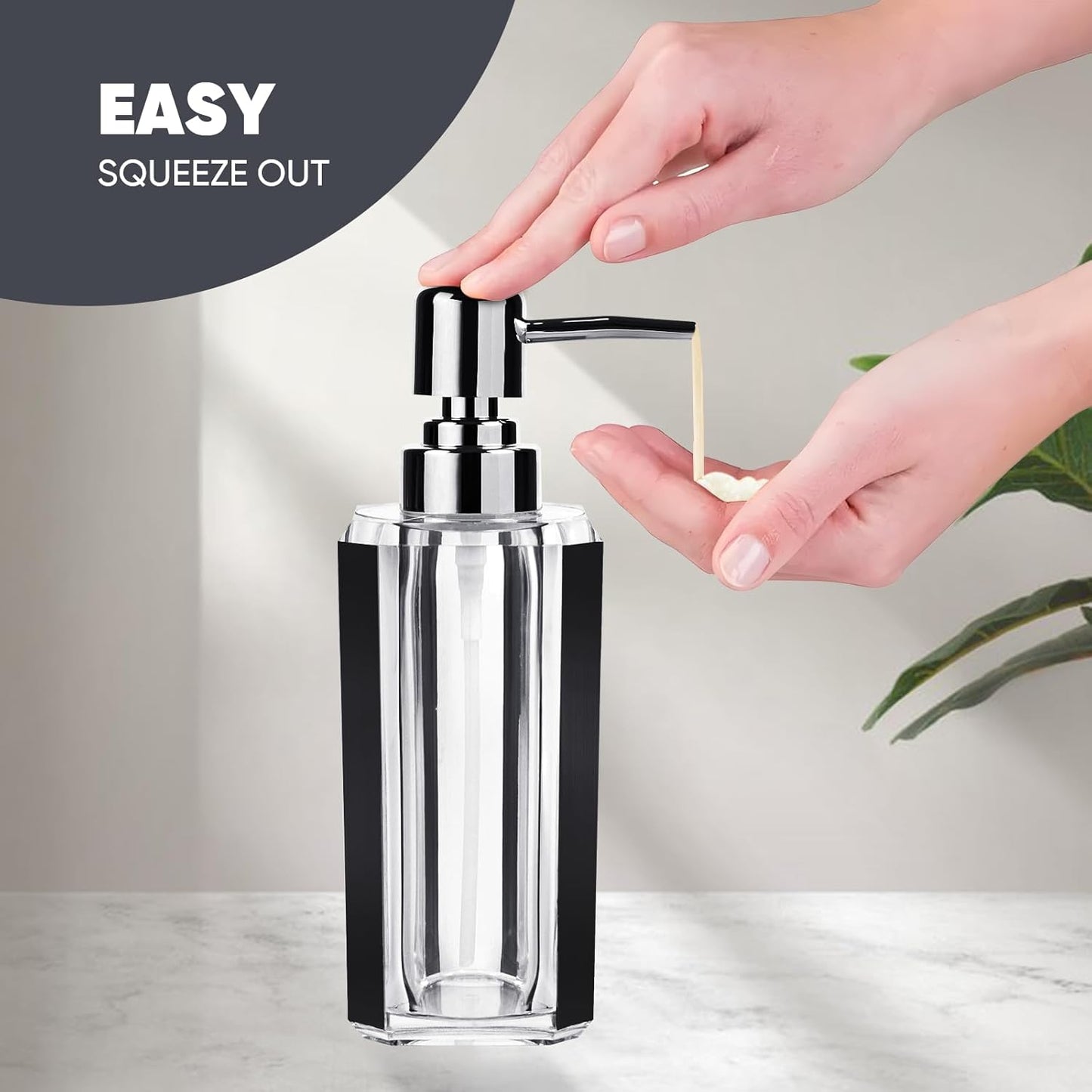 Dluxe Ave. 4-Piece Premium Acrylic Bathroom Accessory Set-Hand Sanitizer Bottle Lotion Can Bathroom Suit (Brushed Black)