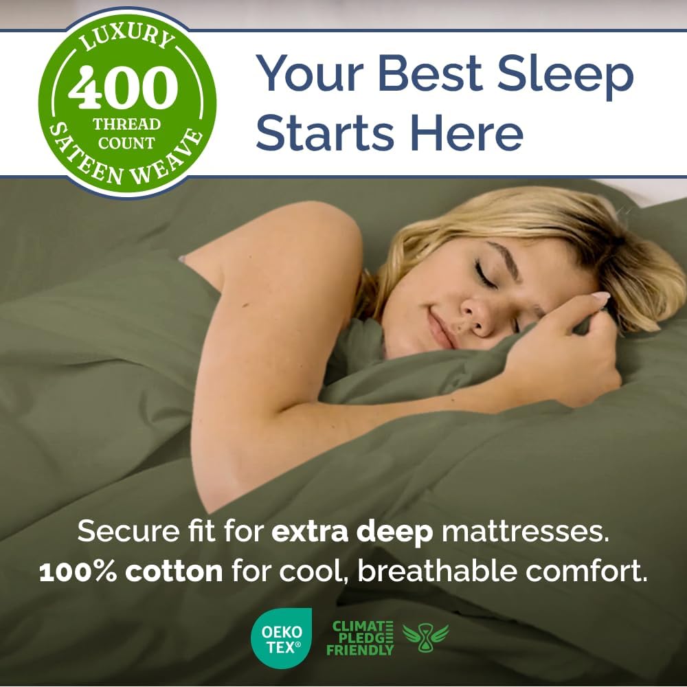 Dluxe Ave. ( CALI./ KING ) 4 Pcs 400 Thread Count Cotton Sheet Set, 100% Cotton,  Deep Pocket, Hotel Quality, Sage Green