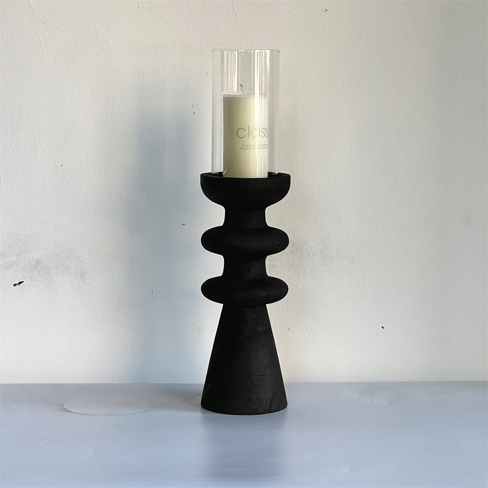 Handmade Carbonized Wood Candlestick Desktop Decor
