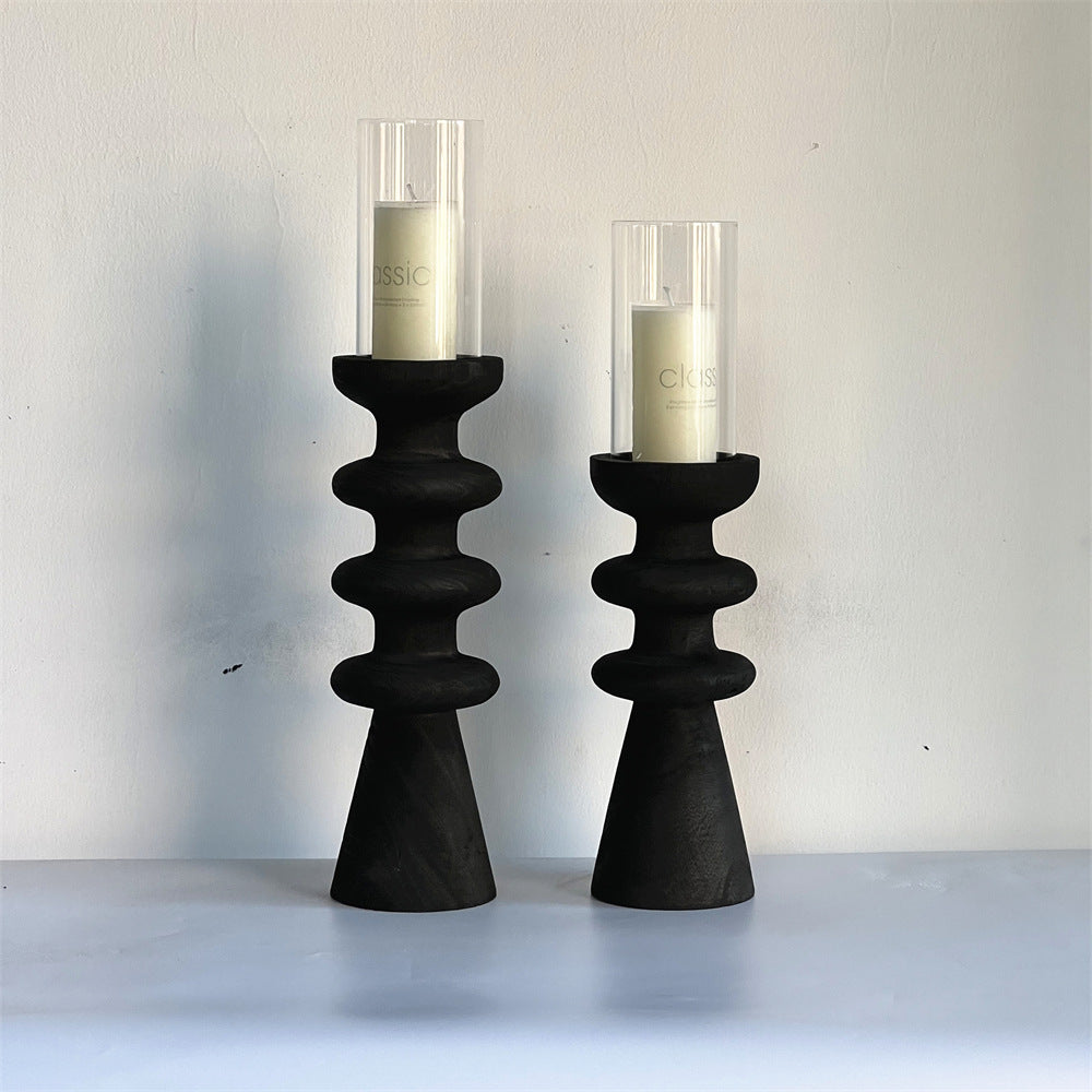Handmade Carbonized Wood Candlestick Desktop Decor