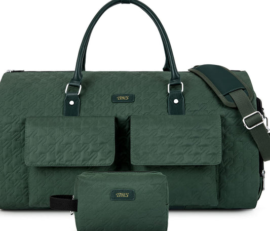 Dluxe Ave. Convertible Carry On/ Travel Duffel Bag/ 2 in 1 Hanging Suitcase /3pcs Set (Hunter Green)