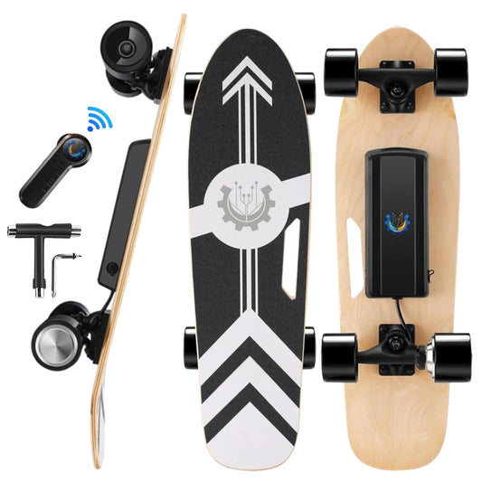 Dluxe Ave. Electric Skateboards with Remote Control 350W Powerful Brushless Motor 12.4 MPH Top Speed 3 Speeds Adjustbale Portable Electric Longboards Skateboards for Adults&Kids