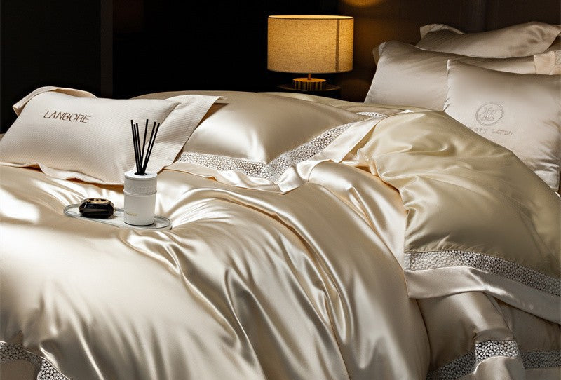 Dluxe Ave. Luxury Silk Tencel Bedding Set/ Flat Sheet Two Pillowcases {One Duvet Cover}