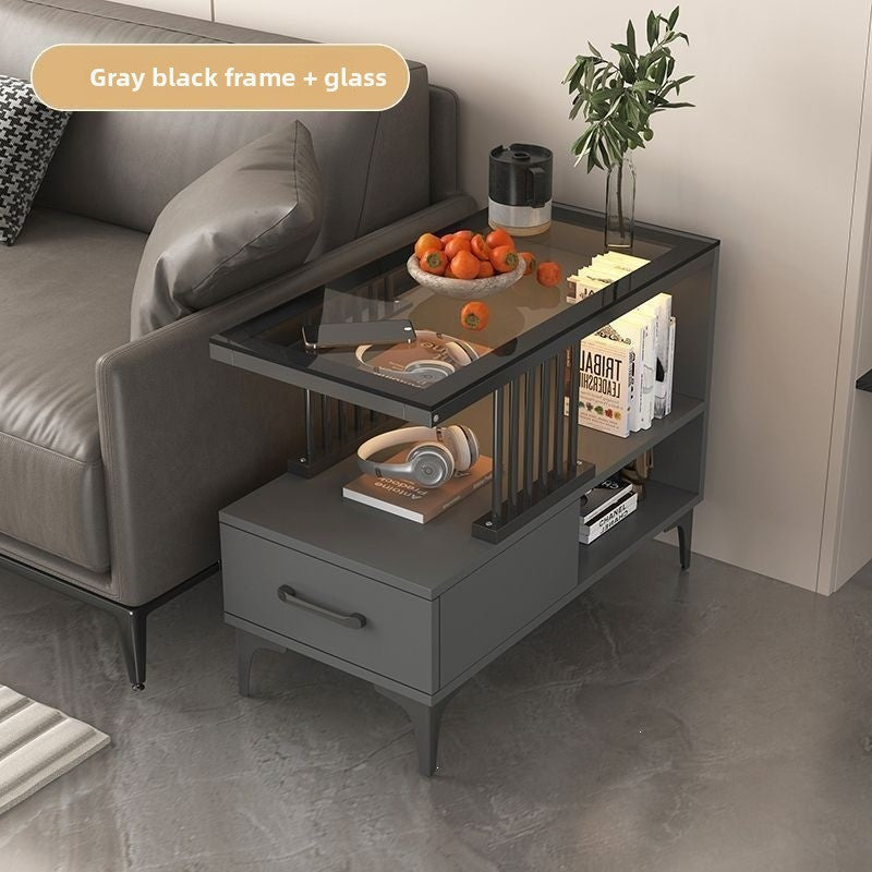 Modern Glass Side Table with Storage Shelf