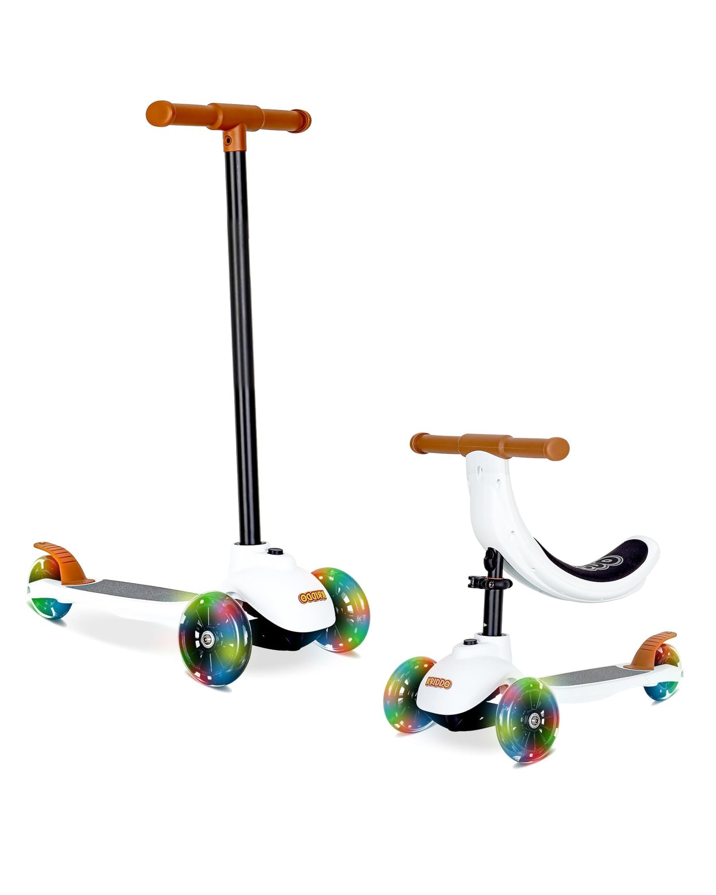 Dluxe Ave.5-in-1 Scooter for Kids Ages 1-5 Years Old/ Folding Scooter with 3 Lighted Wheels/ Wide Standing Board/ White