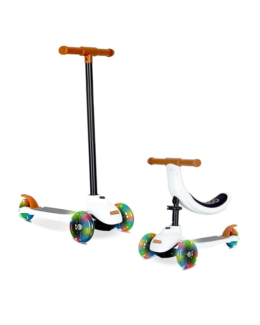 Dluxe Ave.5-in-1 Scooter for Kids Ages 1-5 Years Old Folding Scooter with 3 Lighted Wheels Wide Standing Board Adjustable Height Learn-to-Steer Handlebar for Indoor and Outdoor/ White