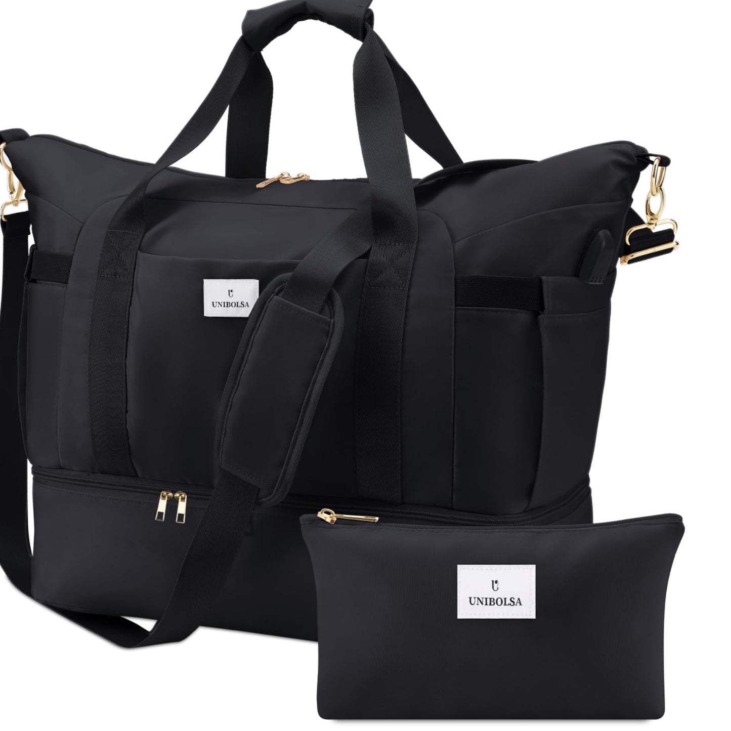 Dluxe Ave.Travel Duffel Bags with Shoe Compartment and USB Charging Port Carry on/  Black
