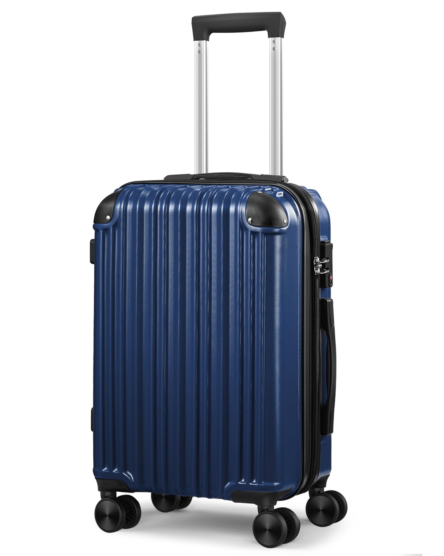 Dluxe Ave. 20inch Expandable Carry on Luggage/ Airline Approved Hard Shell/ Spinner Suitcase with Wheels for Business/Travel (Dark Blue)