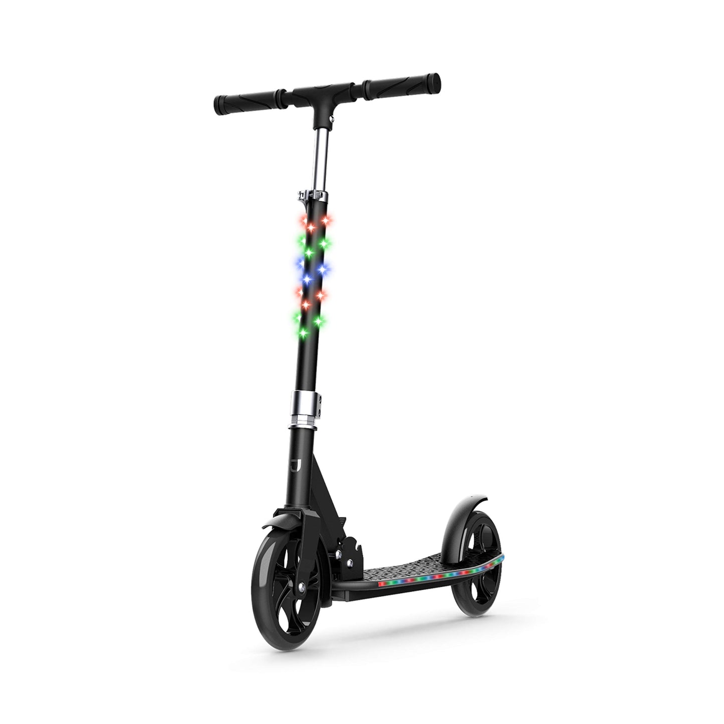Dluxe Ave. Jetson Scooters - Jupiter Jumbo Kick Scooter (Black) - Collapsible Portable Kids Push Scooter - Lightweight Folding Design with Big Wheels and High Visibility RGB Light Up LEDs on Stem and Deck