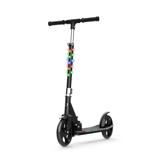 Dluxe Ave. Jetson Scooters - Jupiter Jumbo Kick Scooter (Black) - Collapsible Portable Kids Push Scooter - Lightweight Folding Design with Big Wheels and High Visibility RGB Light Up LEDs on Stem and Deck