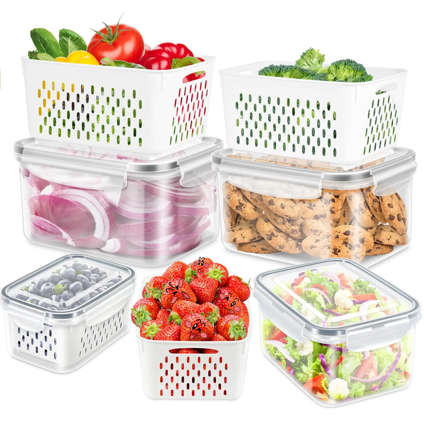 Dluxe Ave. 4 Pack Produce Saver Vegetable Container with Drain Colanders