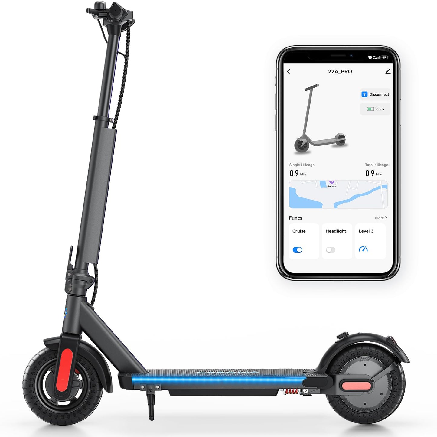 Dluxe Ave. Caroma Electric Scooter Adults 350W Max 20 Miles & 20 Mph 9" Solid Tires Electric Scooters for Adults Height Adjustable E Scooter Adults Foldable Commuting Scooter Electric 265Lbs Load Black