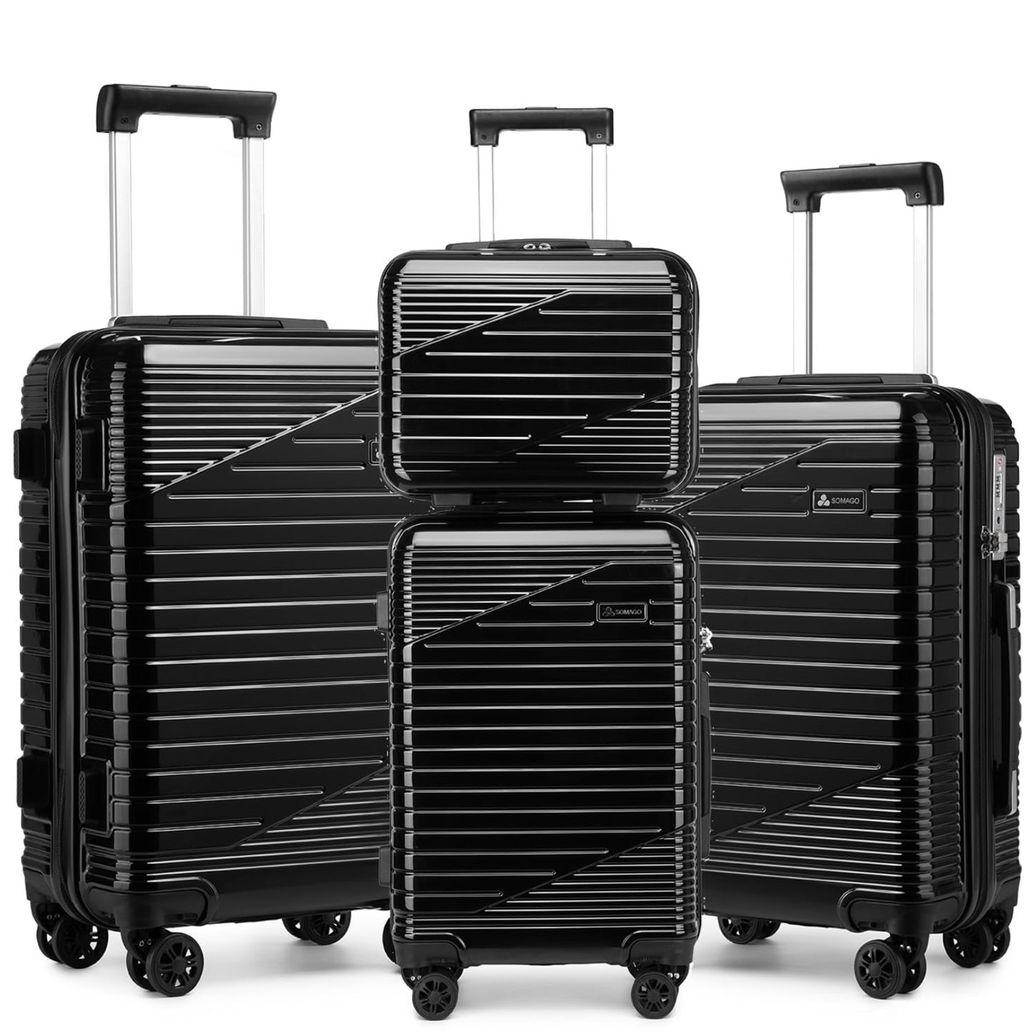 Dluxe Ave. 3 Piece Luggage Sets with a Cosmetic Case Expandable/ PC Lightweight/ Spinning Wheels/ TSA Lock (Black)